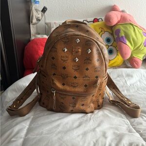 MCM Cognac Backpack with Logo and Studs
